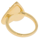View of a gold ring showing the underside and the shank, emphasizing its polished finish and elegant design.